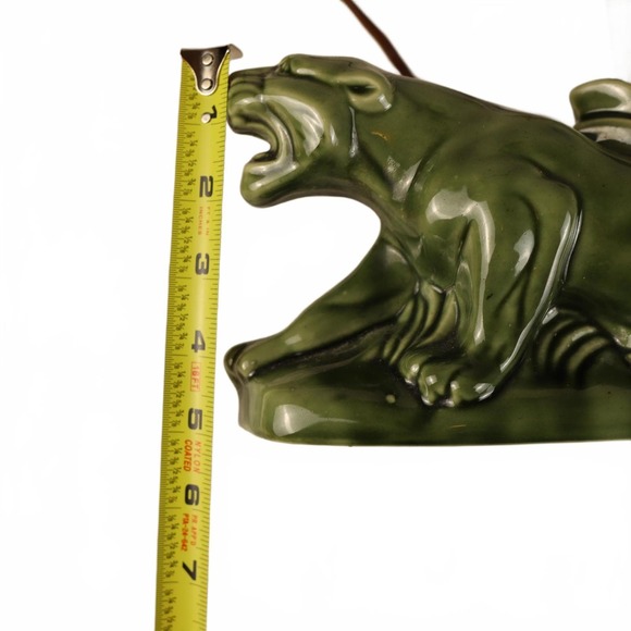 Vintage Green Panther Lamp MCM Ceramic Cougar Planter/Lamp - Picture 5 of 7